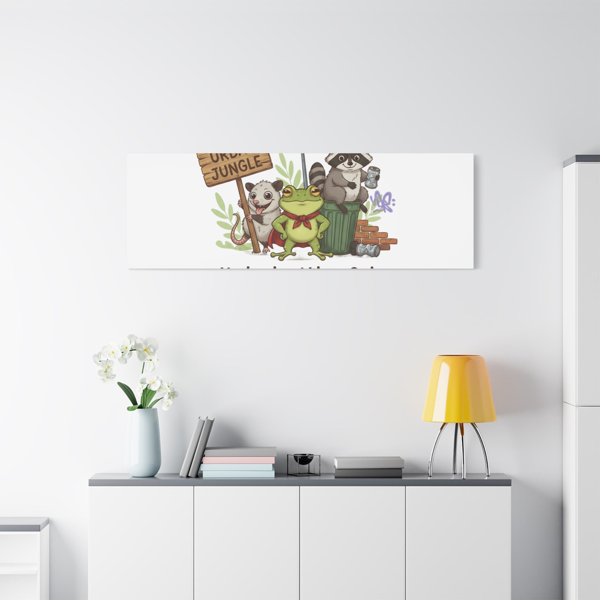 Underdog Vibes Only Canvas | Trash Panda Raccoon Frog Possum Art, goofy critter meme