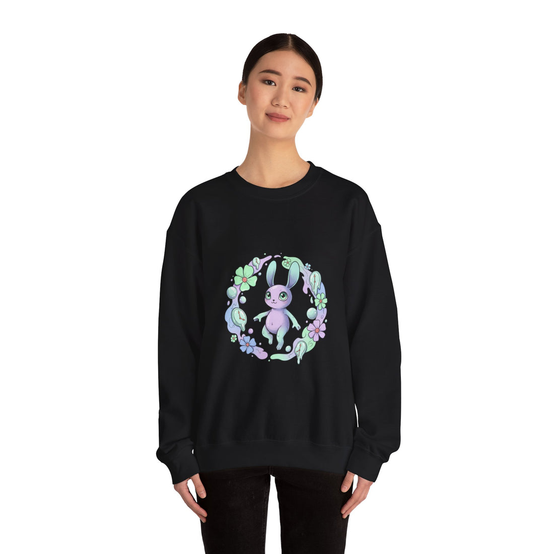 Cute Micro-Surreal Bunny Wreath Sweatshirt | weirdcore surreal art
