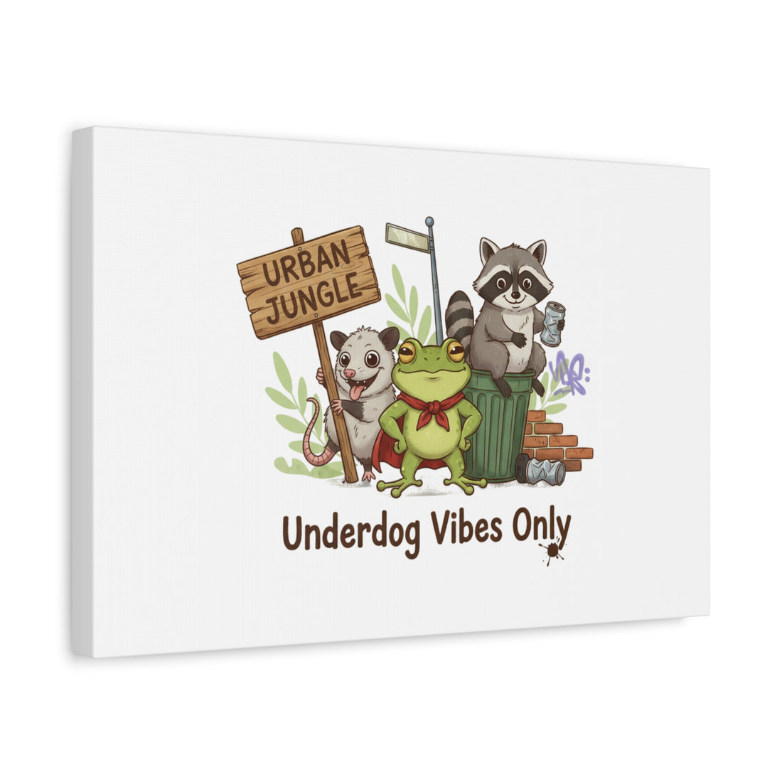 Underdog Vibes Only Canvas | Trash Panda Raccoon Frog Possum Art, goofy critter meme