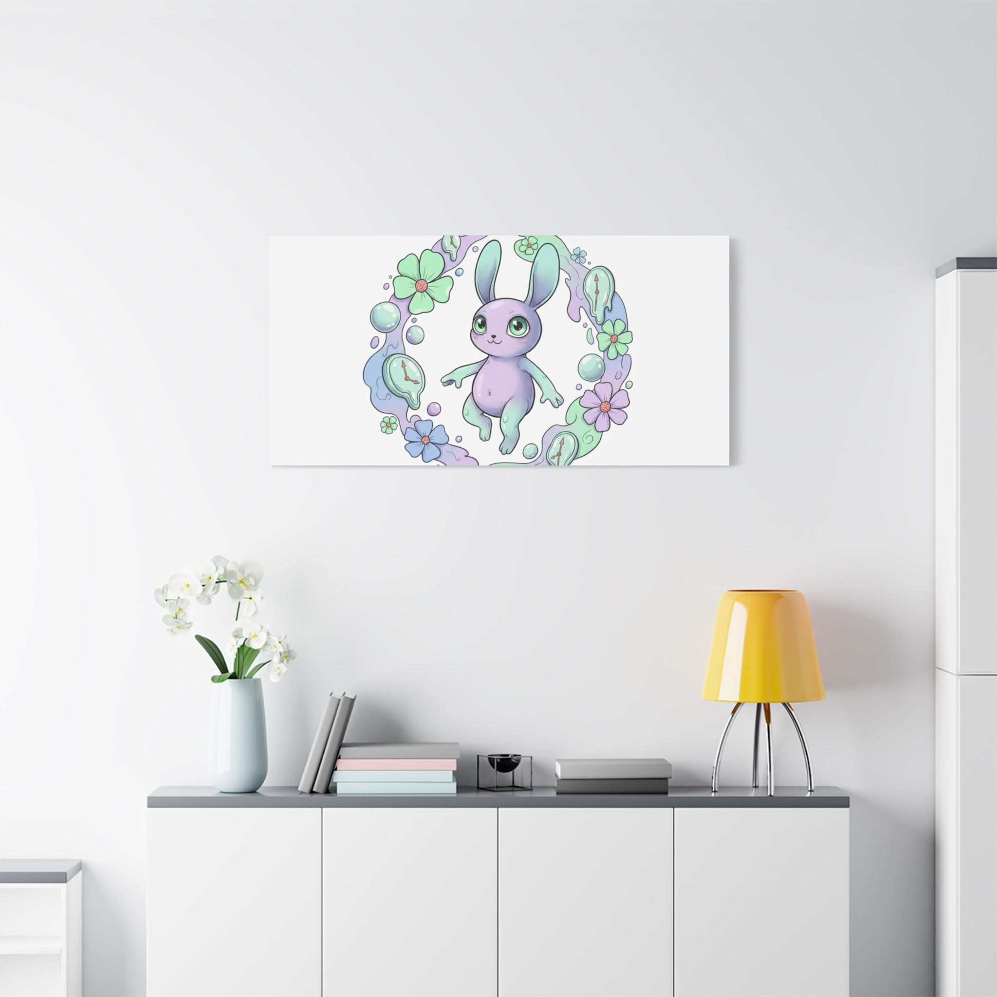 Micro-Surreal Bunny Wreath Canvas | Weirdcore Micro-Surrealism Art