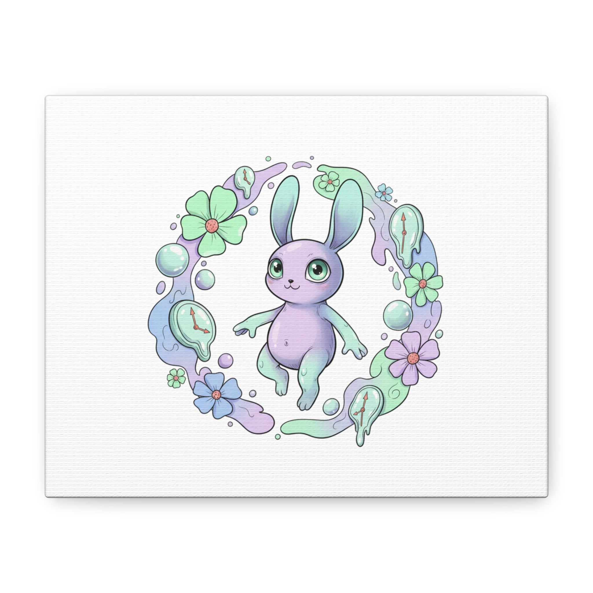 Micro-Surreal Bunny Wreath Canvas | Weirdcore Micro-Surrealism Art