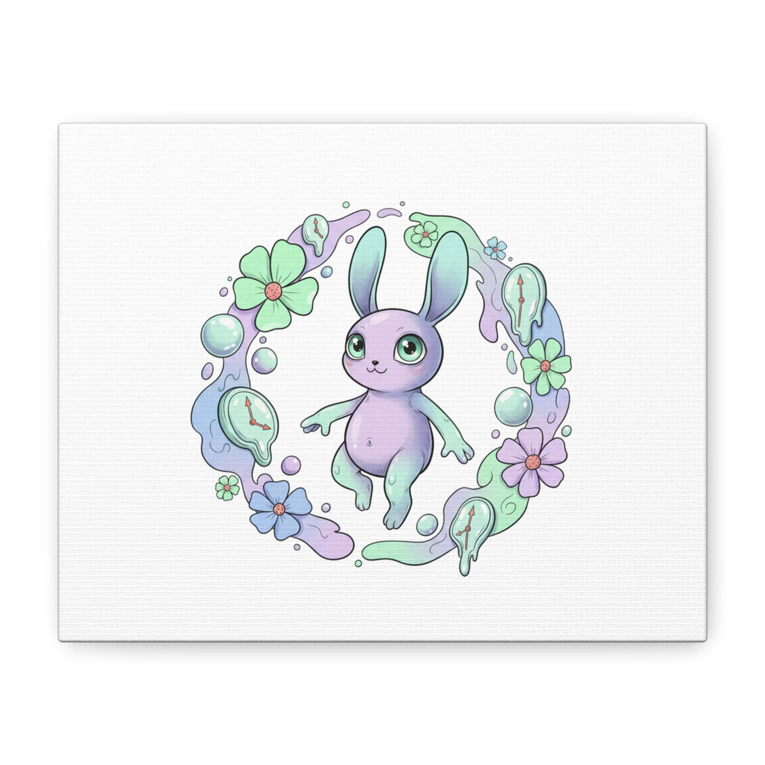 Micro-Surreal Bunny Wreath Canvas | Weirdcore Micro-Surrealism Art
