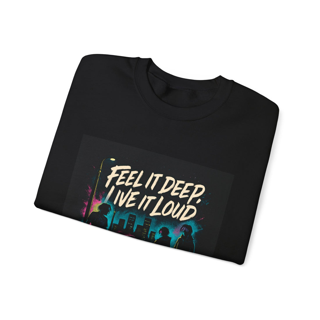 Crewneck Sweatshirt — "Feel It Deep, Live It Loud" Neon Concert Graphic