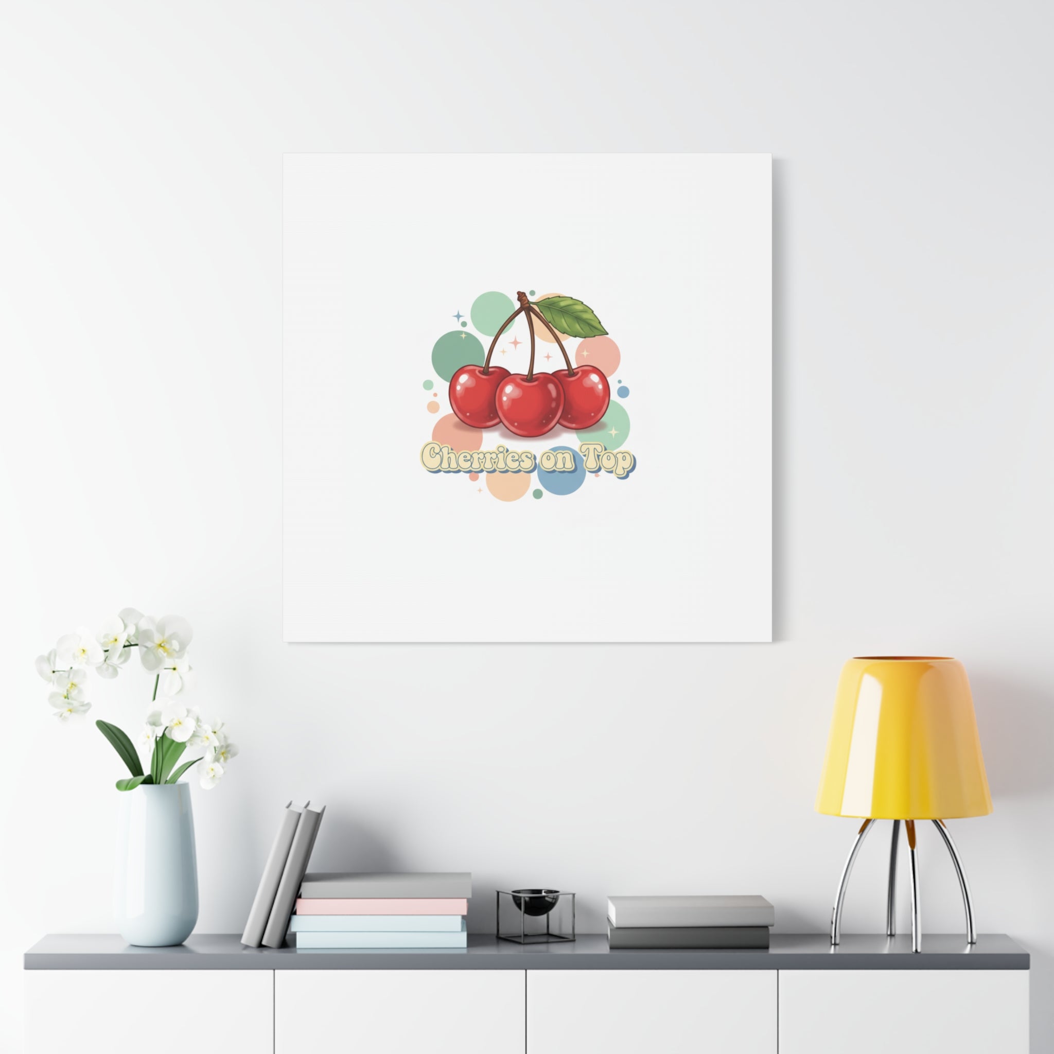 Cherries on Top Canvas | Retro Kawaii Fruit Wall Art