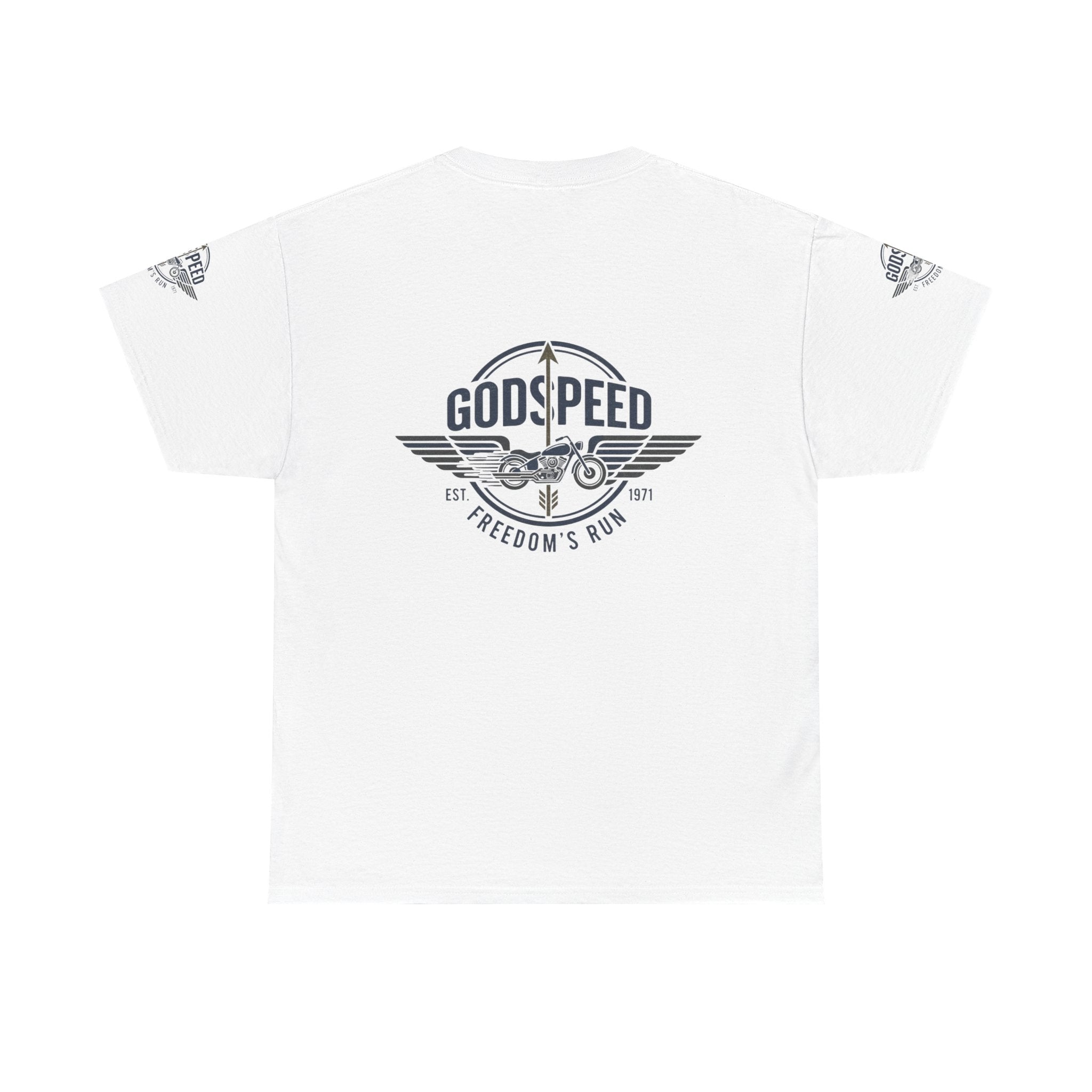 Godspeed Freedom Run Unisex Heavy Cotton Tee, Classic Graphic T-Shirt, Casual Wear, Gift for Runners, Vintage Style Apparel - Goat Corp