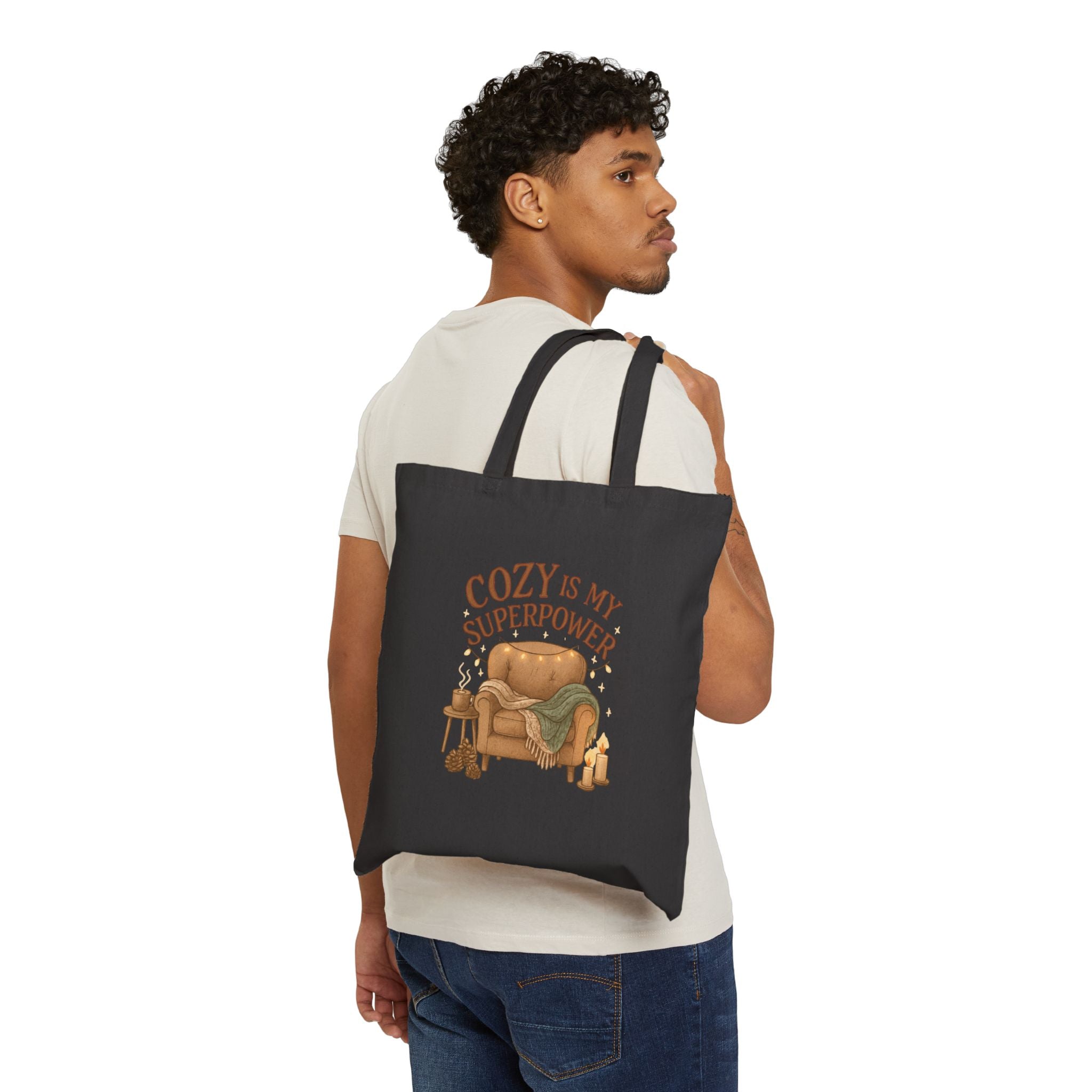Cozy Is My Superpower Tote Bag — Autumn Comfort Canvas Shopper