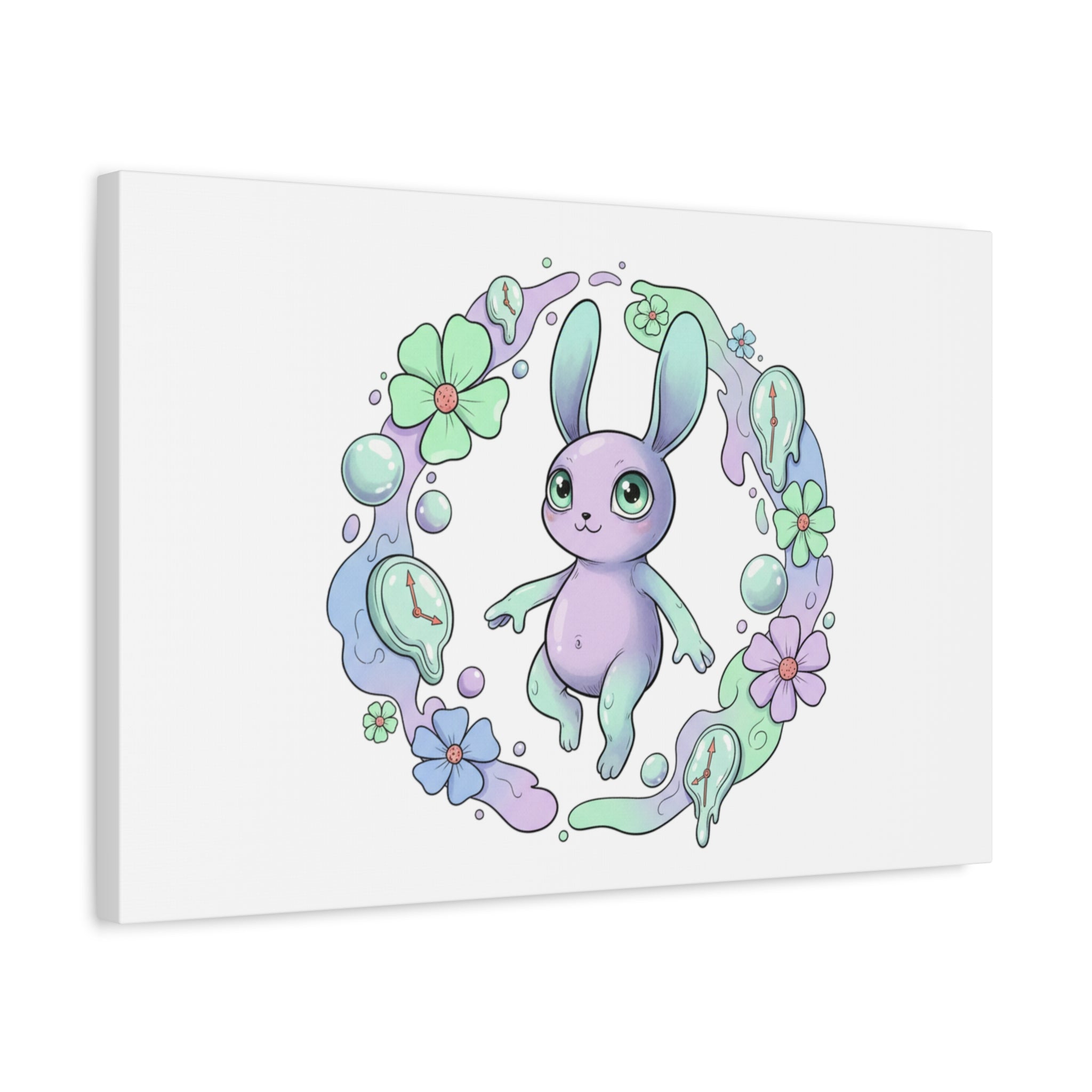 Micro-Surreal Bunny Wreath Canvas | Weirdcore Micro-Surrealism Art