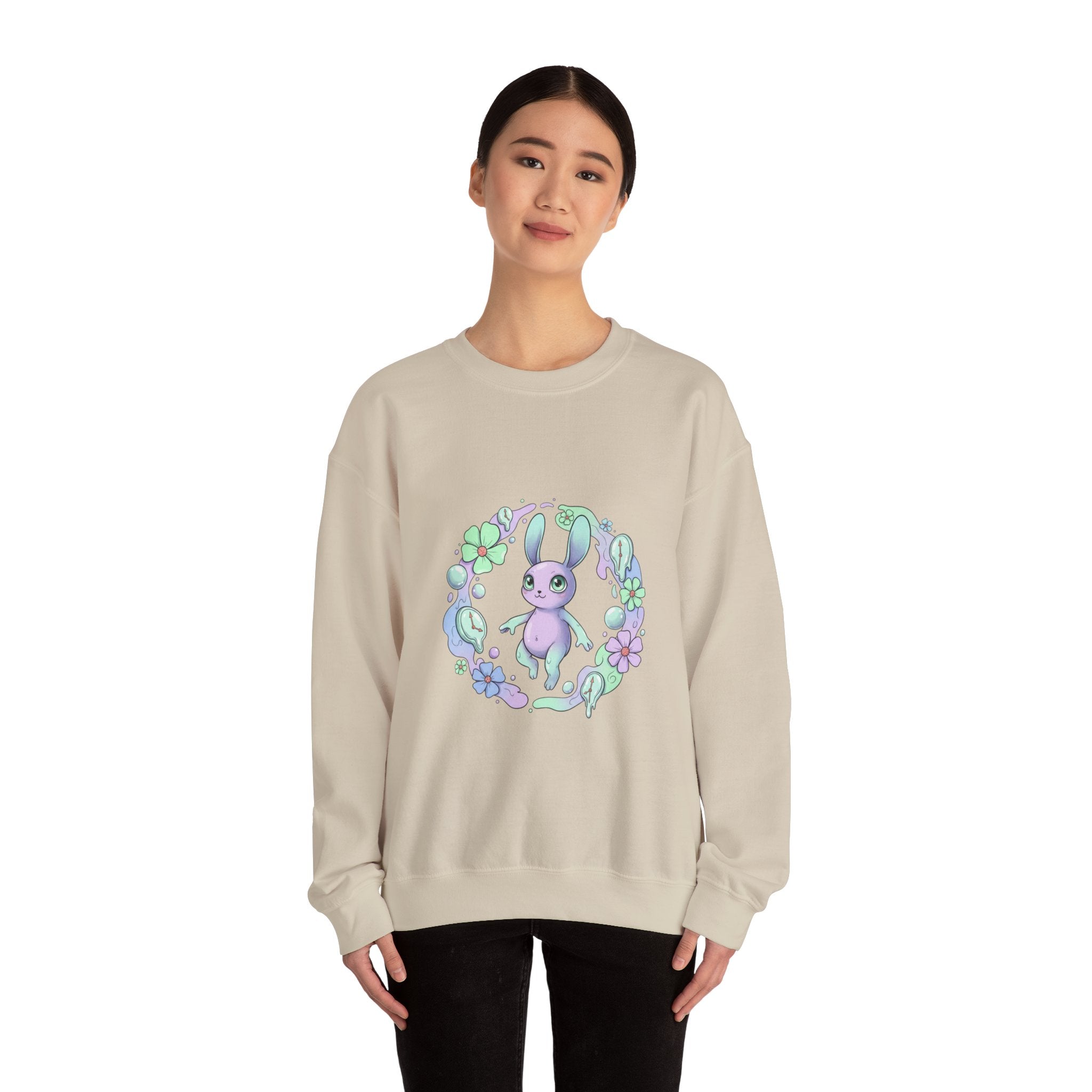 Cute Micro-Surreal Bunny Wreath Sweatshirt | weirdcore surreal art