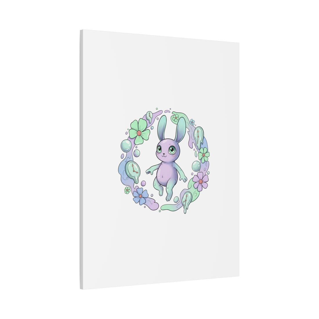 Micro-Surreal Bunny Wreath Canvas | Weirdcore Micro-Surrealism Art