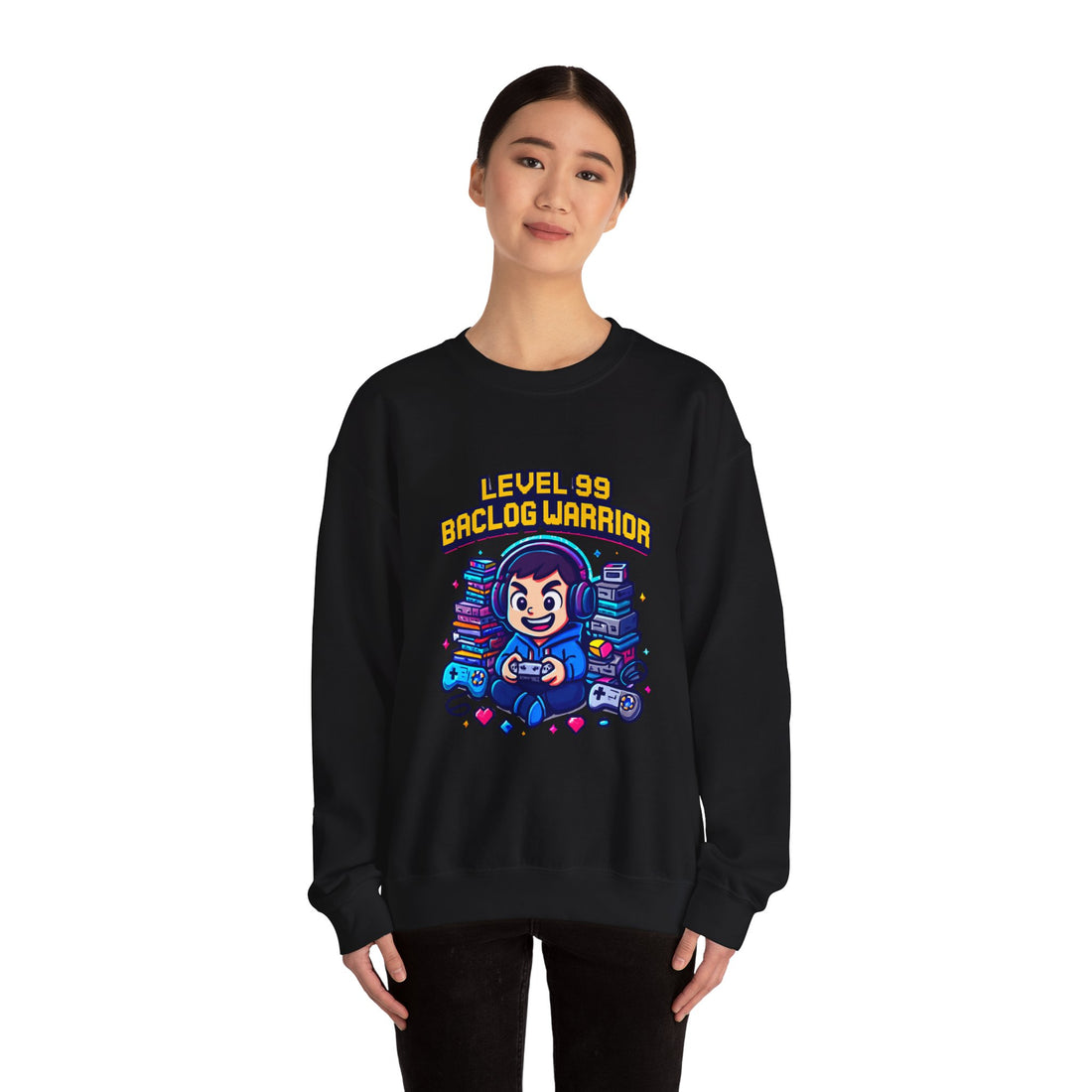 Level 99 Backlog Warrior Crewneck Sweatshirt – Gamer Retro Console Graphic