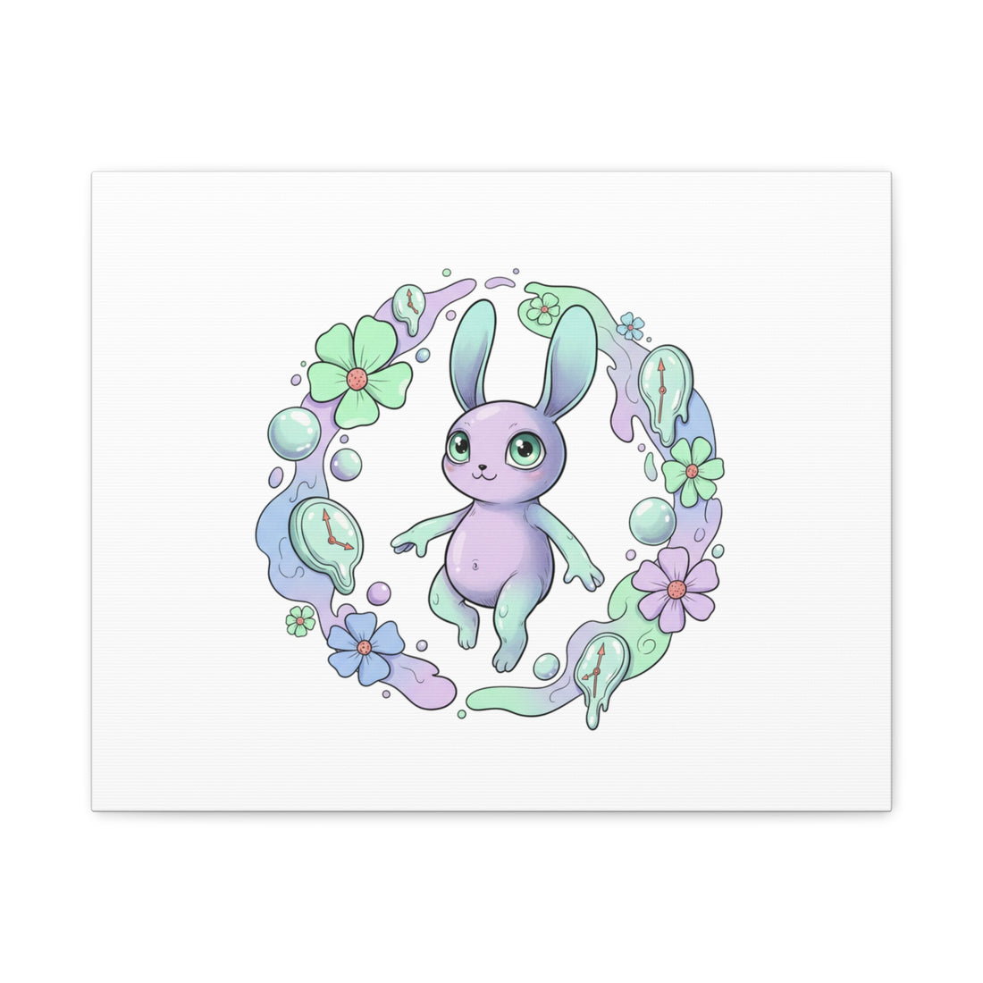 Micro-Surreal Bunny Wreath Canvas | Weirdcore Micro-Surrealism Art