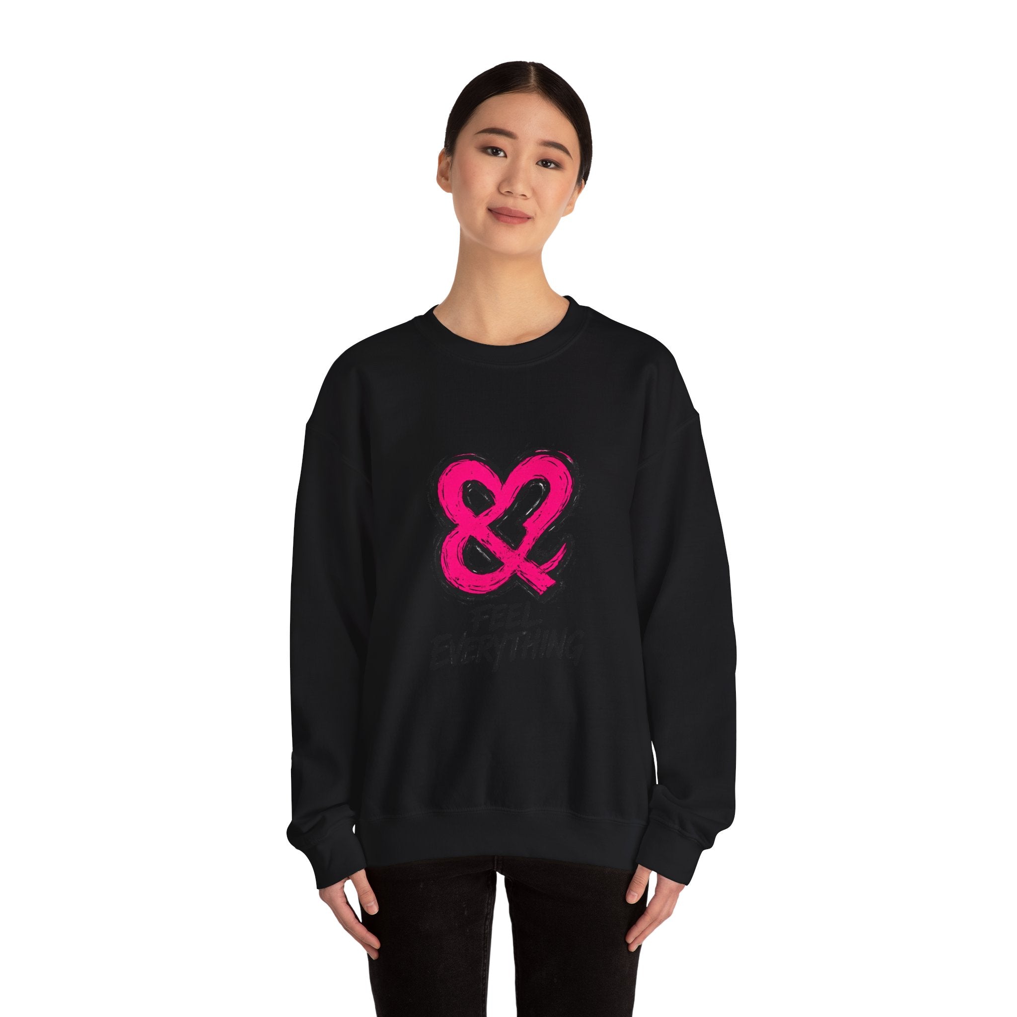Crewneck Sweatshirt - Pink Ampersand "Feel Everything" Graphic