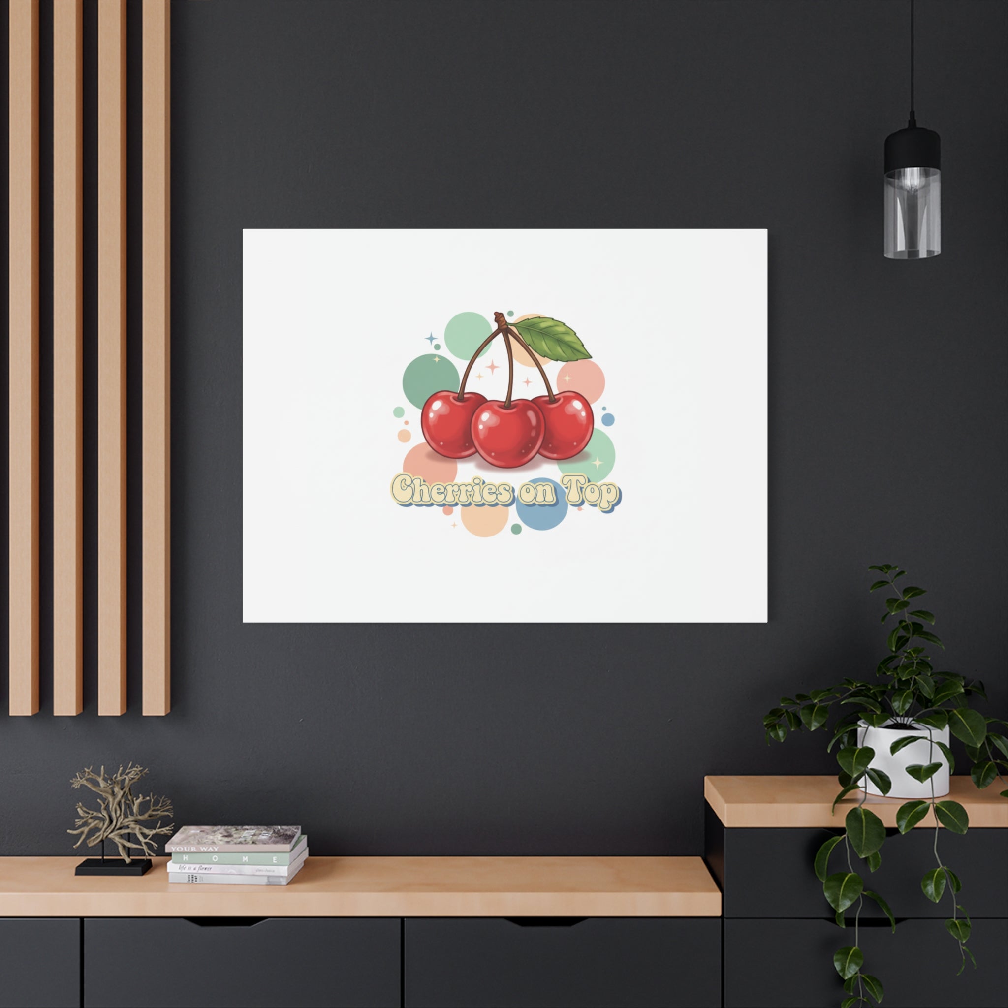 Cherries on Top Canvas | Retro Kawaii Fruit Wall Art