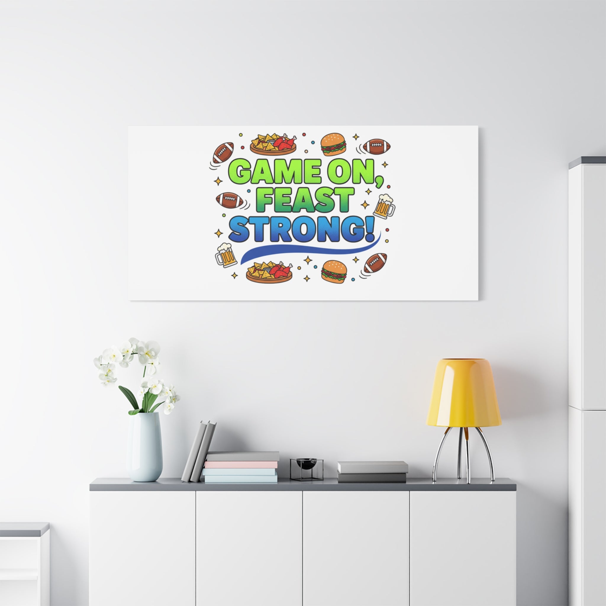 Game On Feast Strong Canvas, Super Bowl Party, Game Day Humor | Football Snack Master