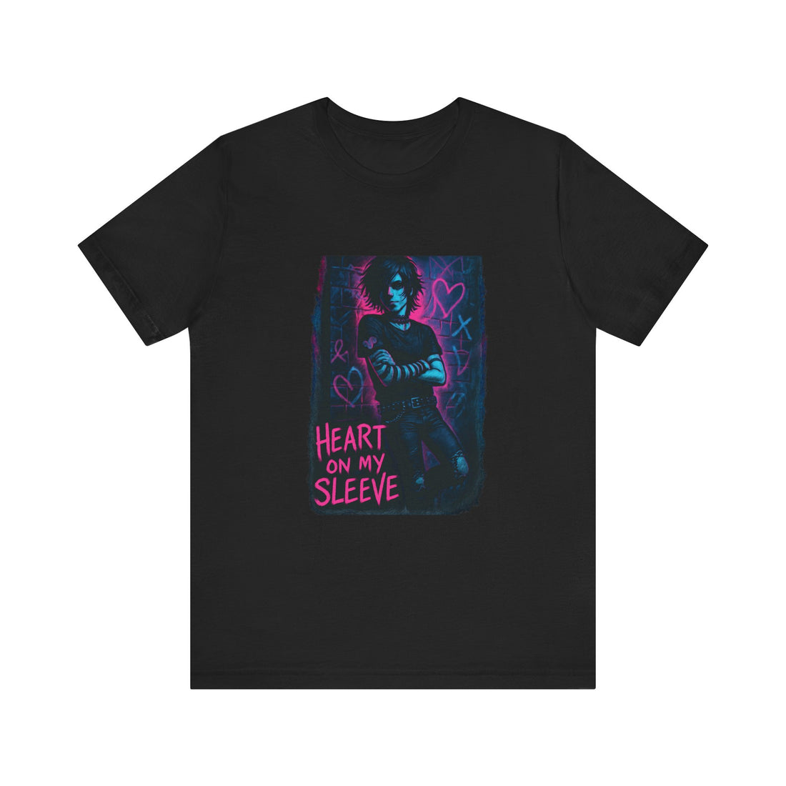 Heart On My Sleeve Graphic Tee — Neon Goth Portrait T‑Shirt