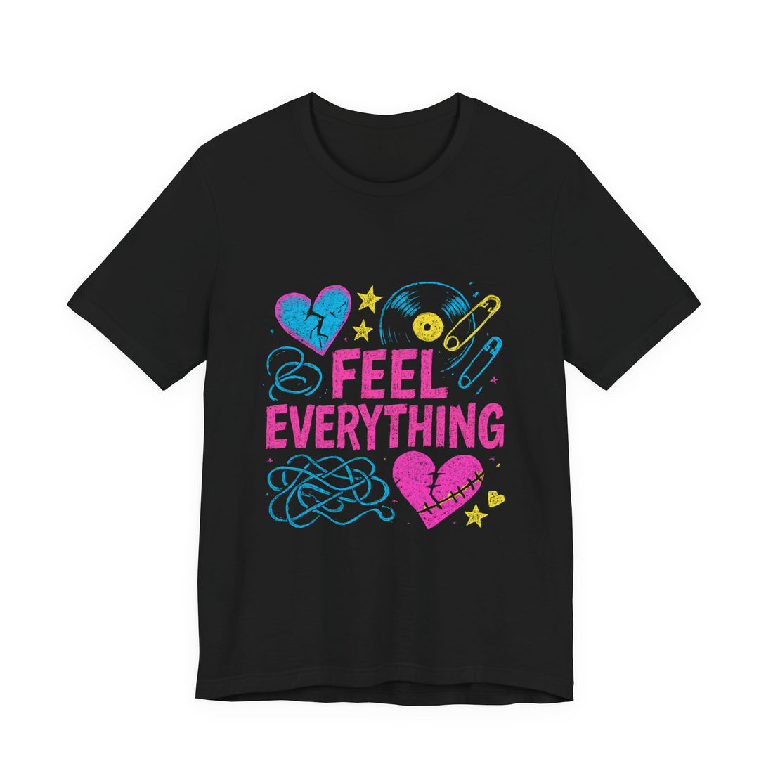 Feel Everything Graphic Tee — Retro Pastel Hearts & Emo Vibes
