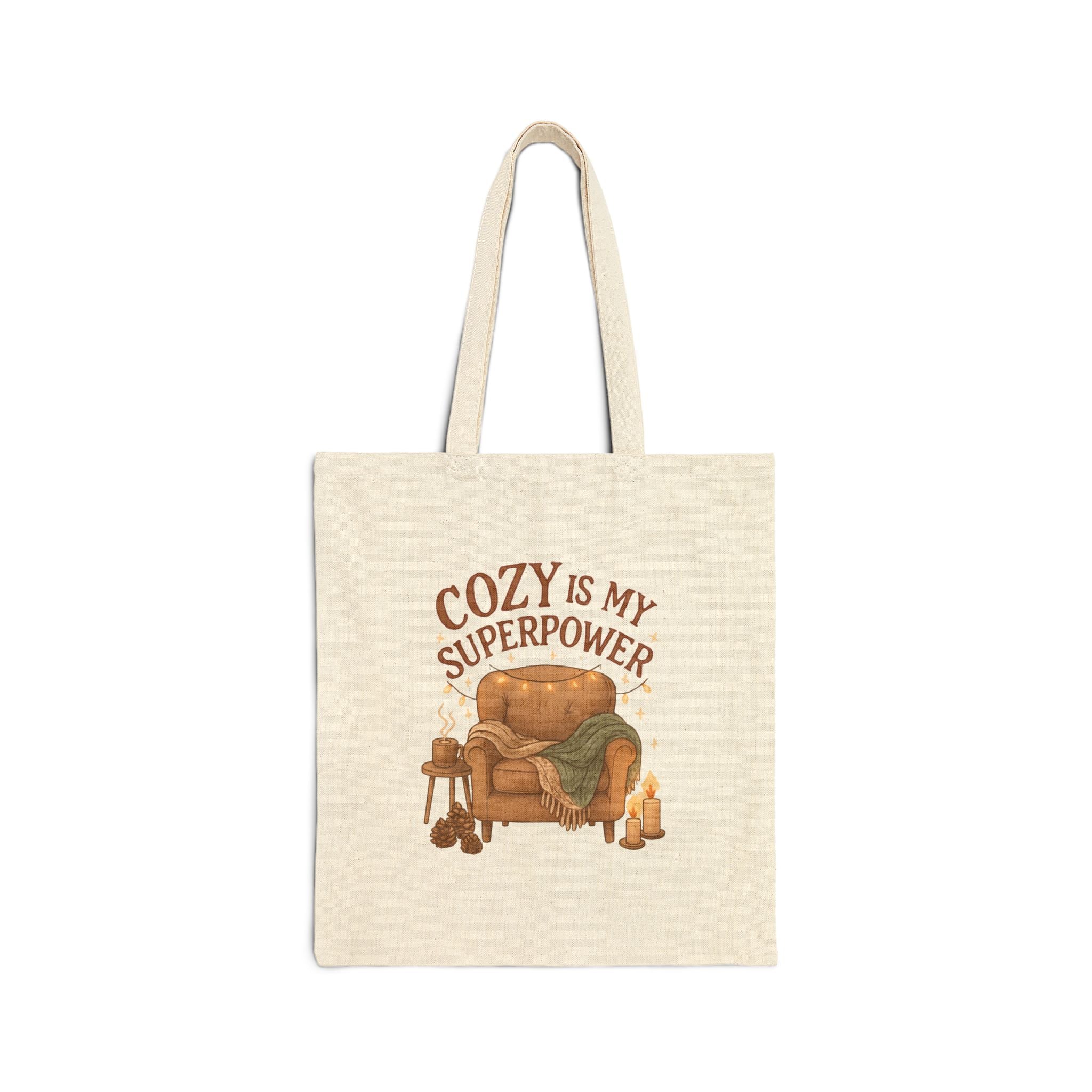 Cozy Is My Superpower Tote Bag — Autumn Comfort Canvas Shopper