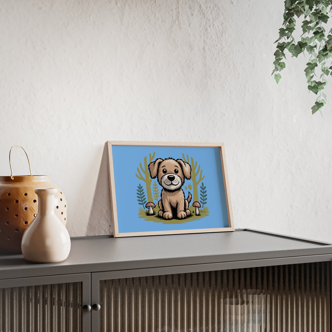 Cute Puppy Poster with Wooden Frame — Nursery Wall Art