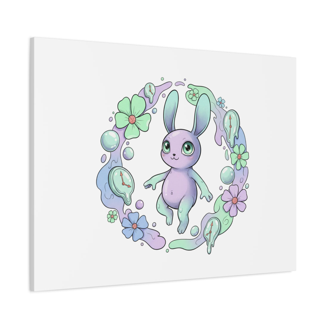 Micro-Surreal Bunny Wreath Canvas | Weirdcore Micro-Surrealism Art