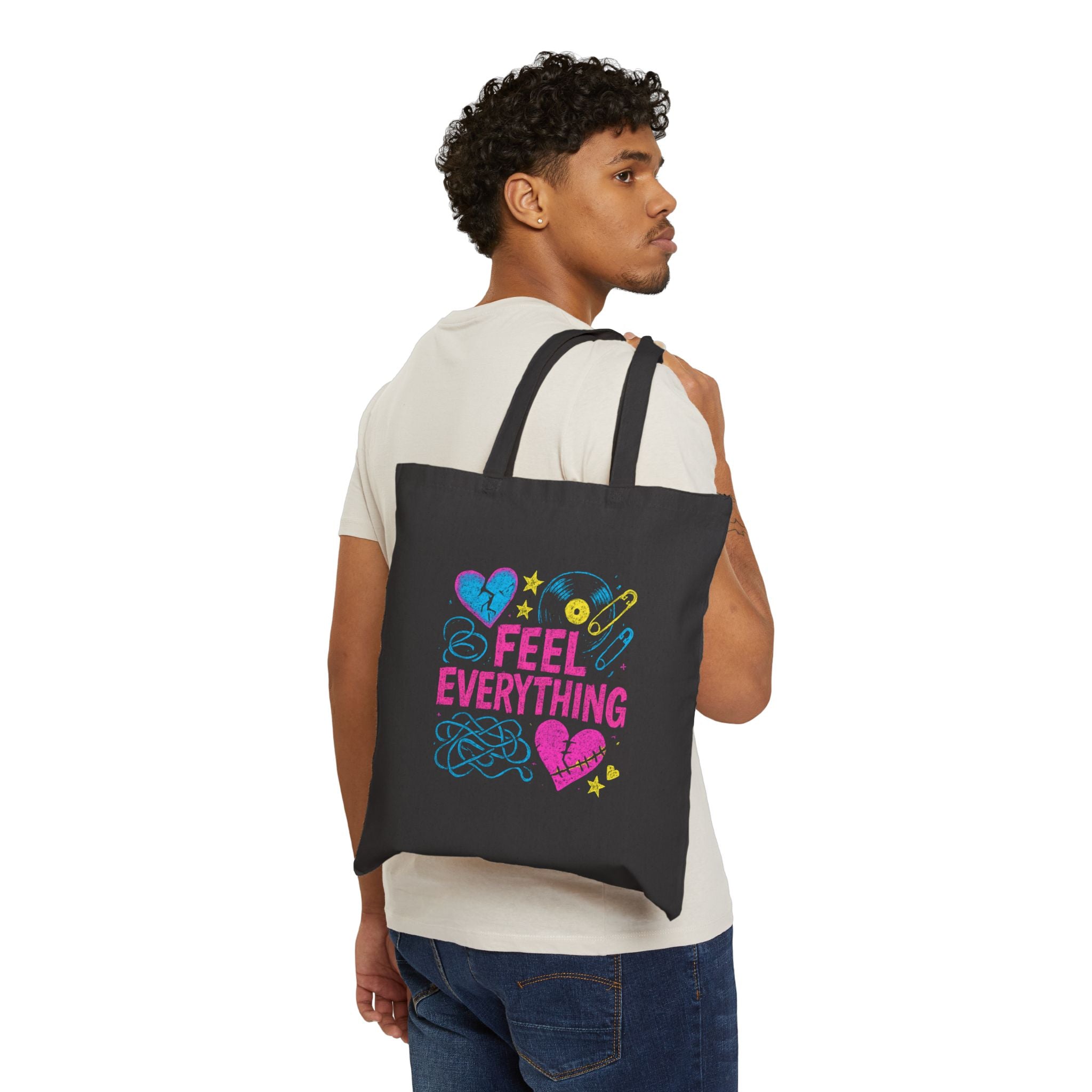 Feel Everything Canvas Tote Bag — Emotional Awareness Heart Design