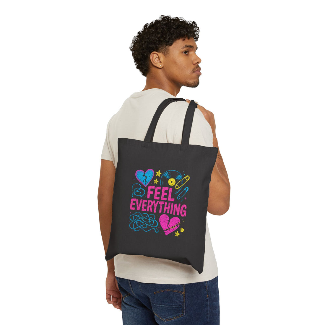 Feel Everything Canvas Tote Bag — Emotional Awareness Heart Design