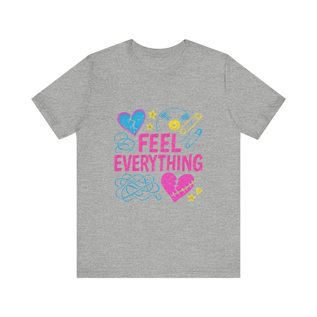 Feel Everything Graphic Tee — Retro Pastel Hearts & Emo Vibes