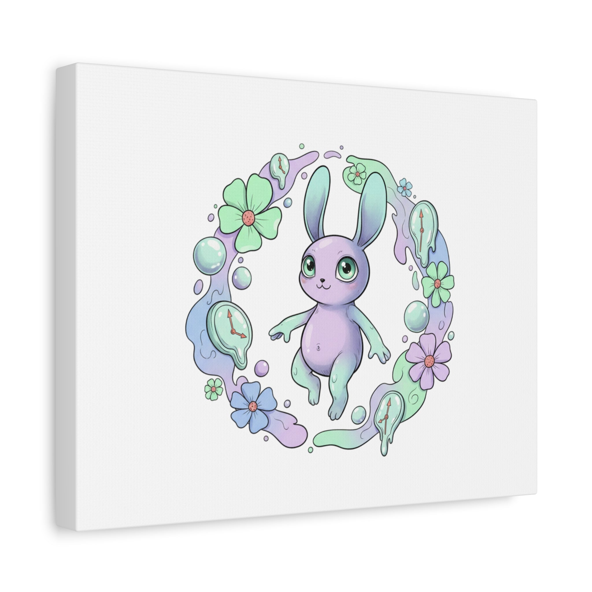 Micro-Surreal Bunny Wreath Canvas | Weirdcore Micro-Surrealism Art