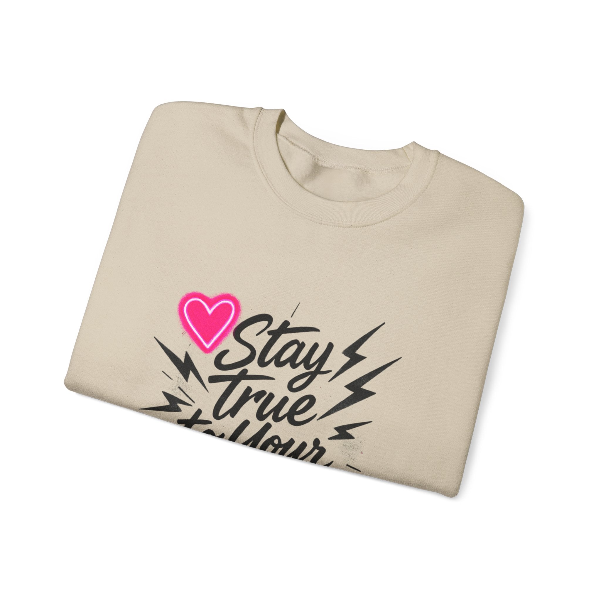 Crewneck Sweatshirt — "Stay True to Your Gloom" Pink Heart Graphic