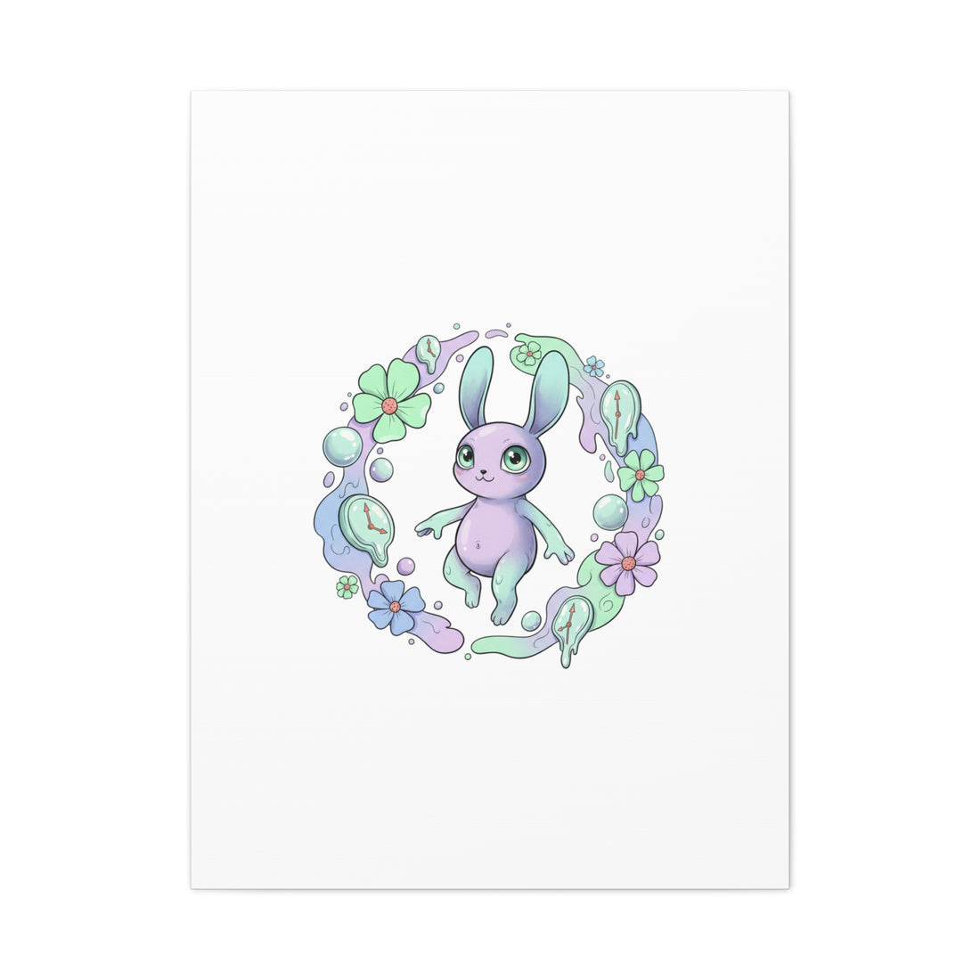 Micro-Surreal Bunny Wreath Canvas | Weirdcore Micro-Surrealism Art