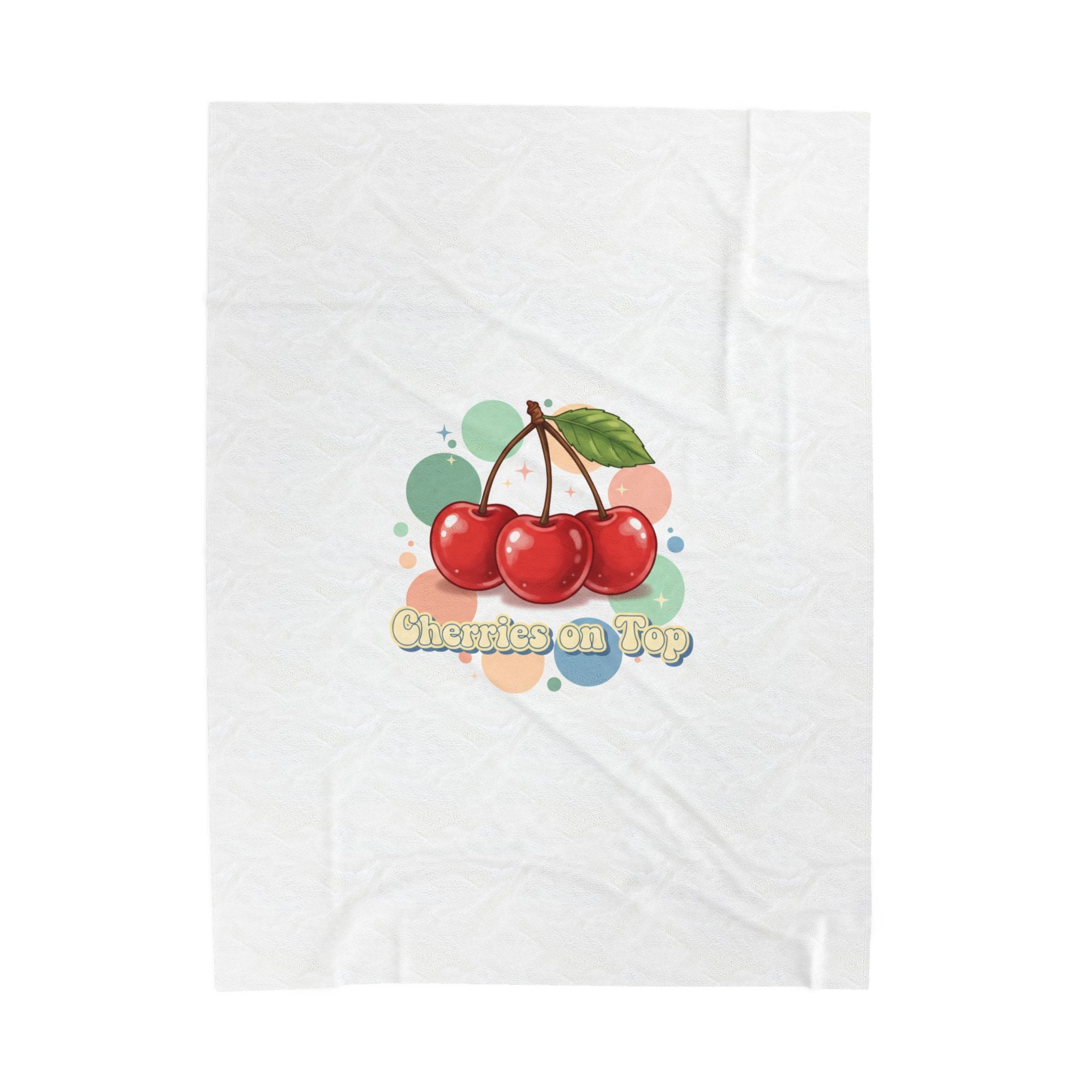 Cherry Cluster Plush Blanket | Retro Kawaii Fruit Motif