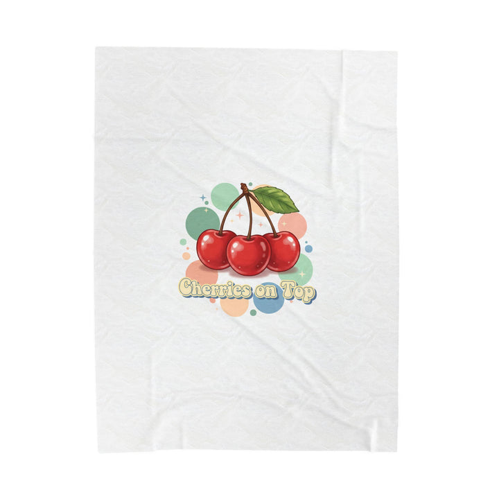 Cherry Cluster Plush Blanket | Retro Kawaii Fruit Motif