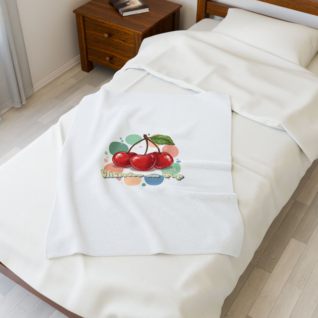 Cherry Cluster Plush Blanket | Retro Kawaii Fruit Motif