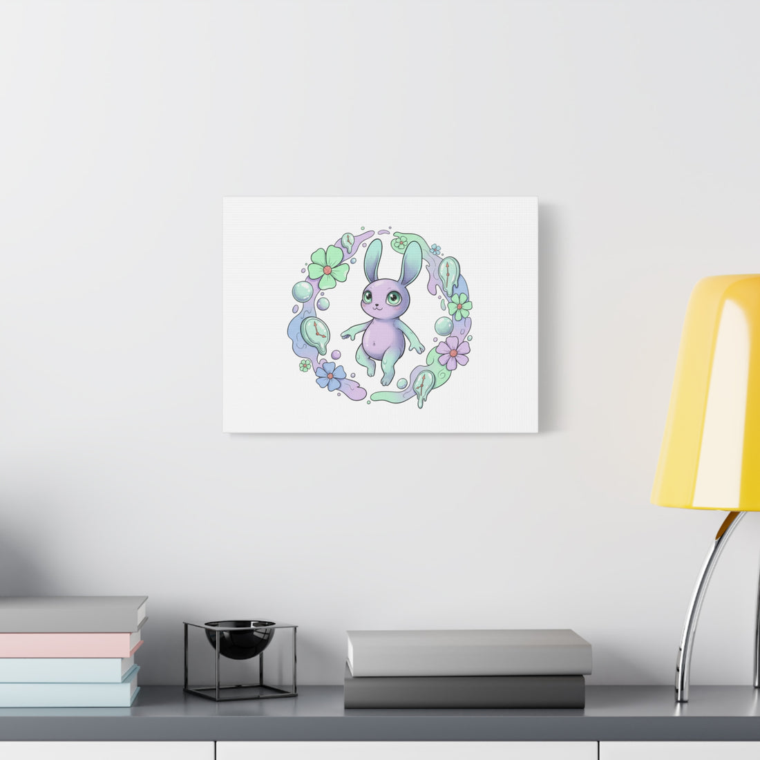 Micro-Surreal Bunny Wreath Canvas | Weirdcore Micro-Surrealism Art