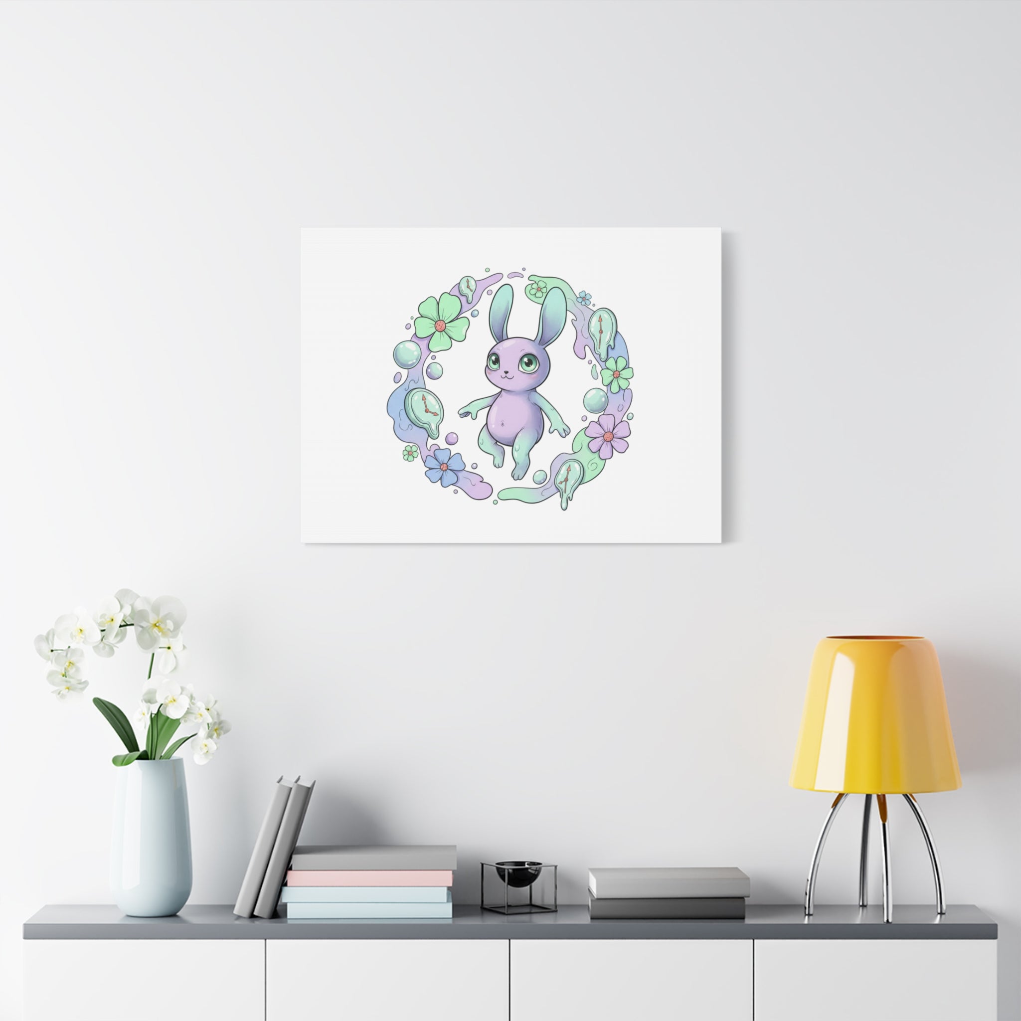 Micro-Surreal Bunny Wreath Canvas | Weirdcore Micro-Surrealism Art