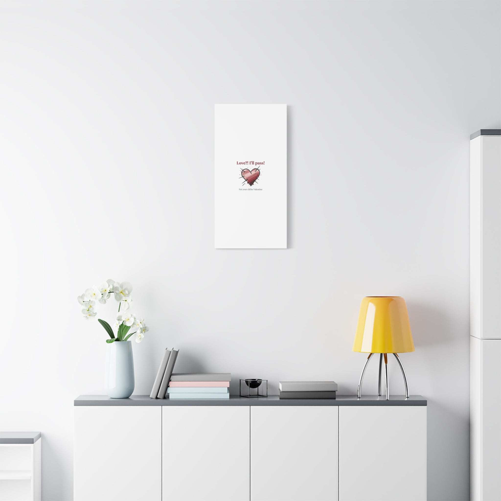 Love?! I'll Pass Canvas, Hearts‑with‑a‑Twist anti‑Valentine wall art