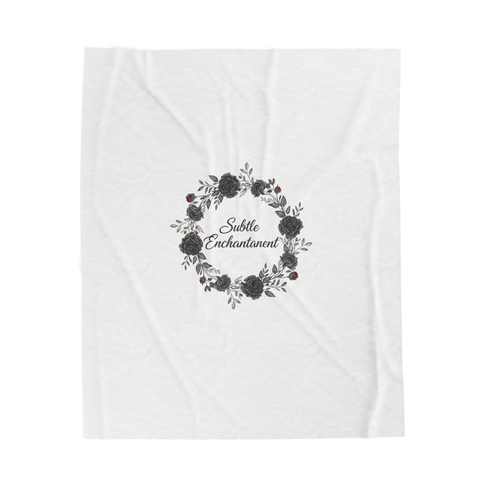 Moon Rose Wreath Velveteen Plush Blanket | Romantic Gothic Lite, soft goth aesthetic
