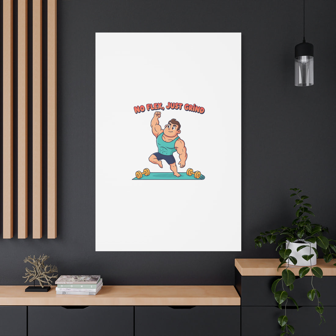 No Flex Just Grind canvas, Gymtimidation humor wall art | start small fitness décor