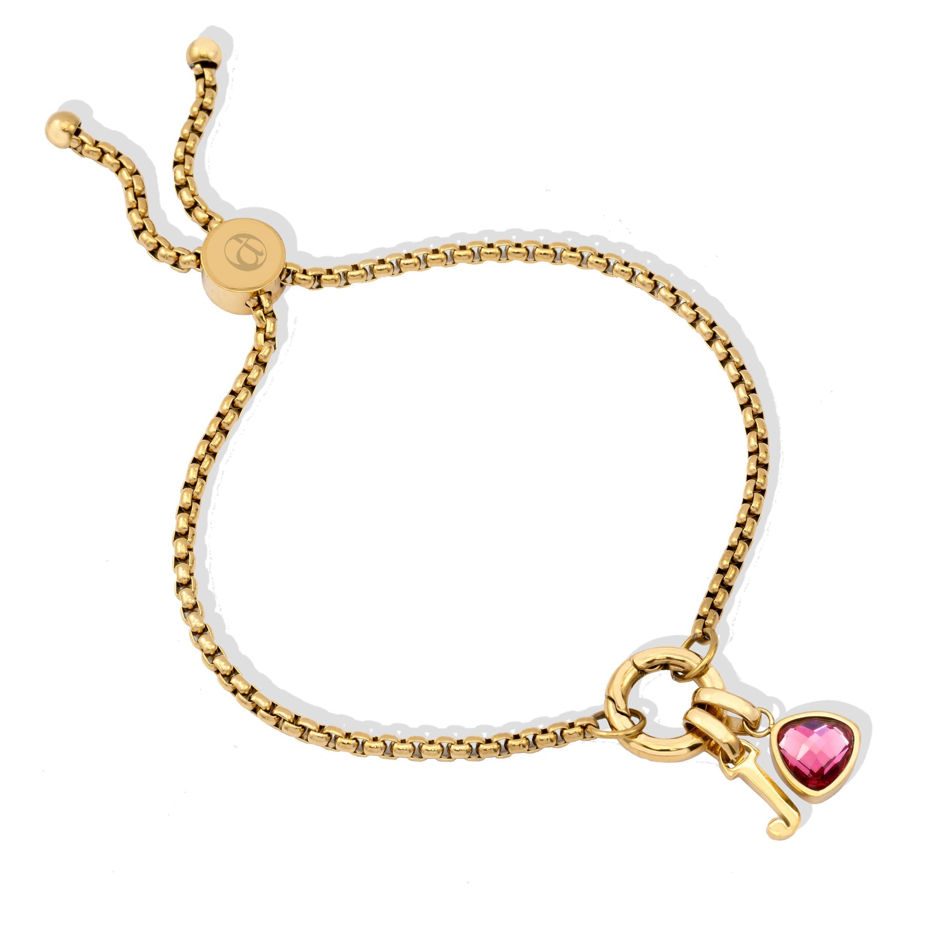 Adjustable Letter & birthstone bracelet gold