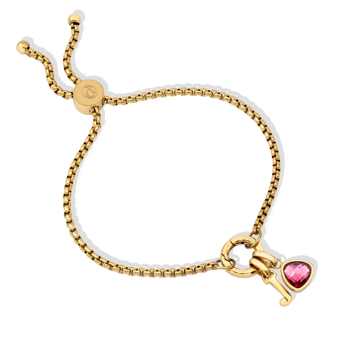 Adjustable Letter & birthstone bracelet gold