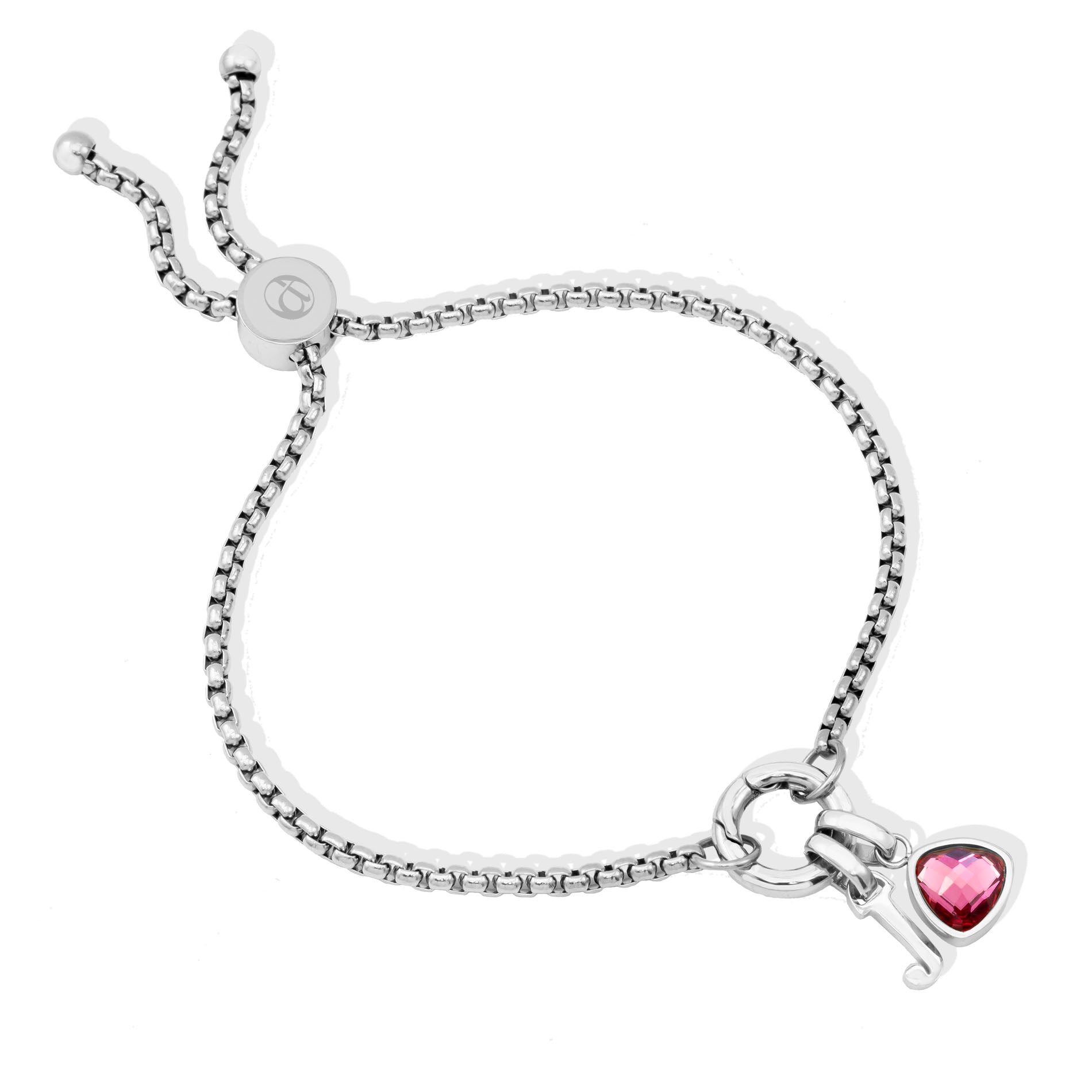 Adjustable Letter & birthstone bracelet silver