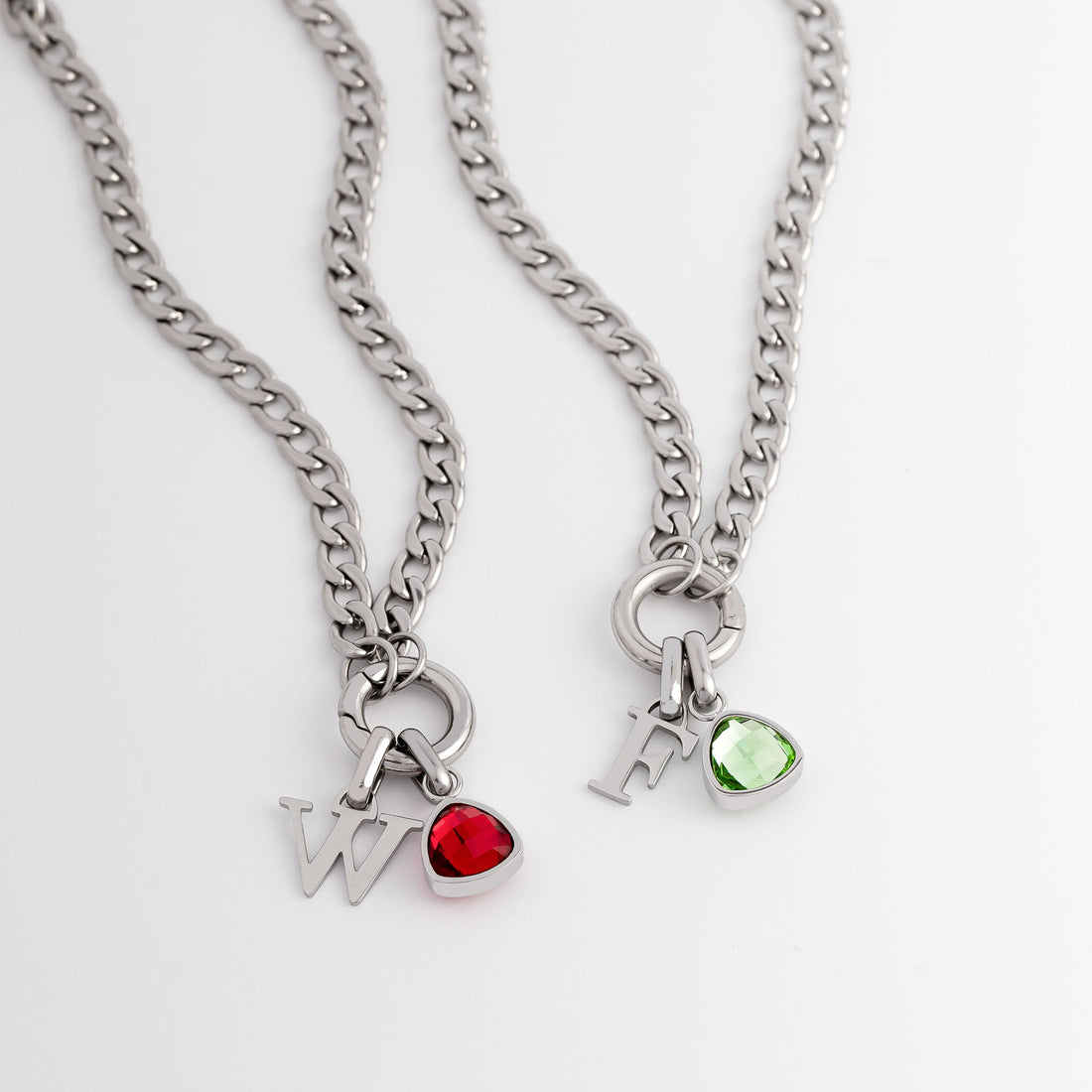 Letter & birthstone necklace silver