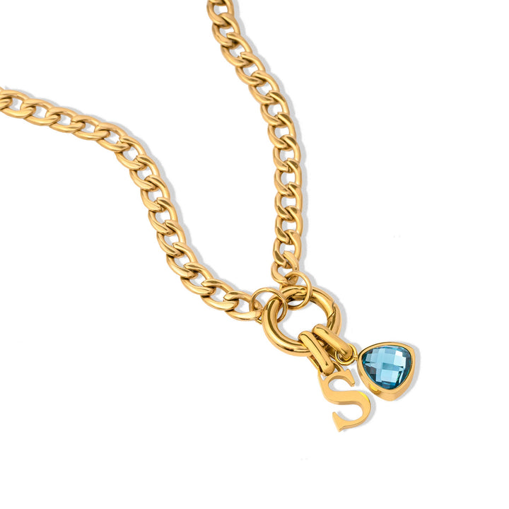 Letter & birthstone necklace gold