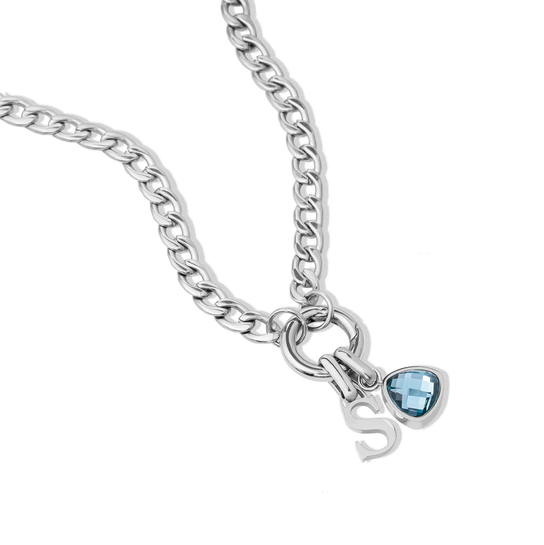Letter & birthstone necklace silver