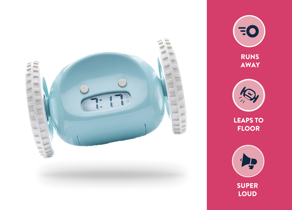 Clocky Blue - Alarm clock on wheels - Goat Corp