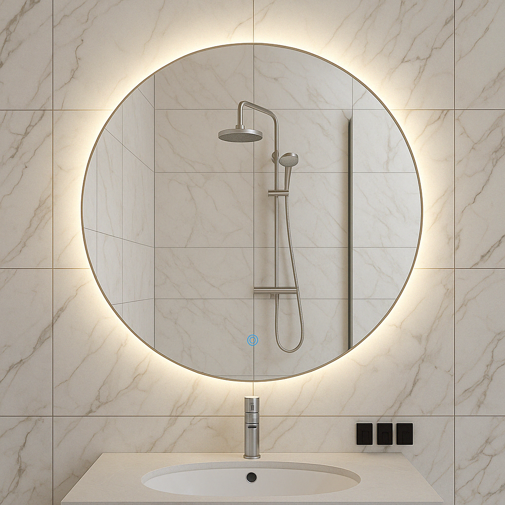 Novi ronde spiegel Wiesbaden met LED, dimbaar 60 cm in geborsteld messing