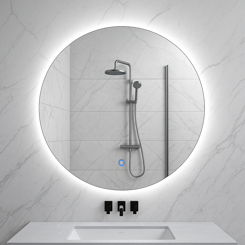 Novi ronde spiegel Wiesbaden met LED, dimbaar 60 cm in geborsteld messing