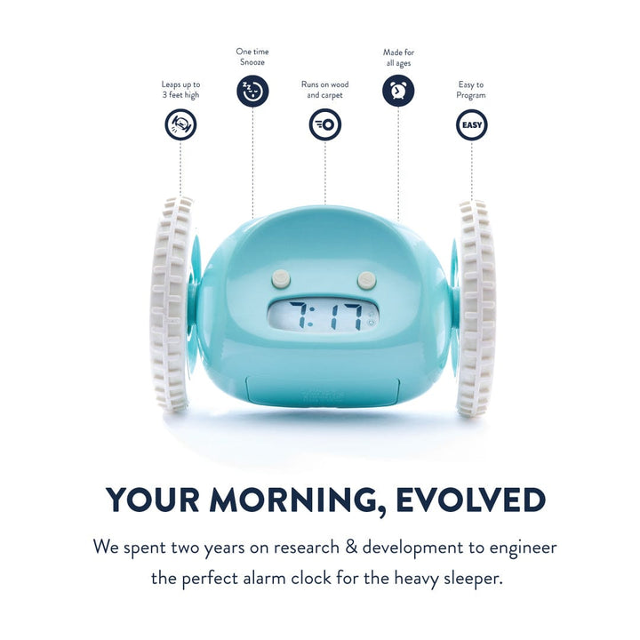 Clocky Blue - Alarm clock on wheels - Goat Corp