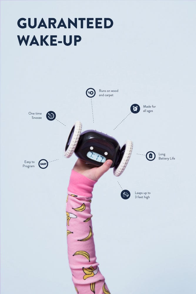 Clocky Black - Alarm clock on wheels - Goat Corp