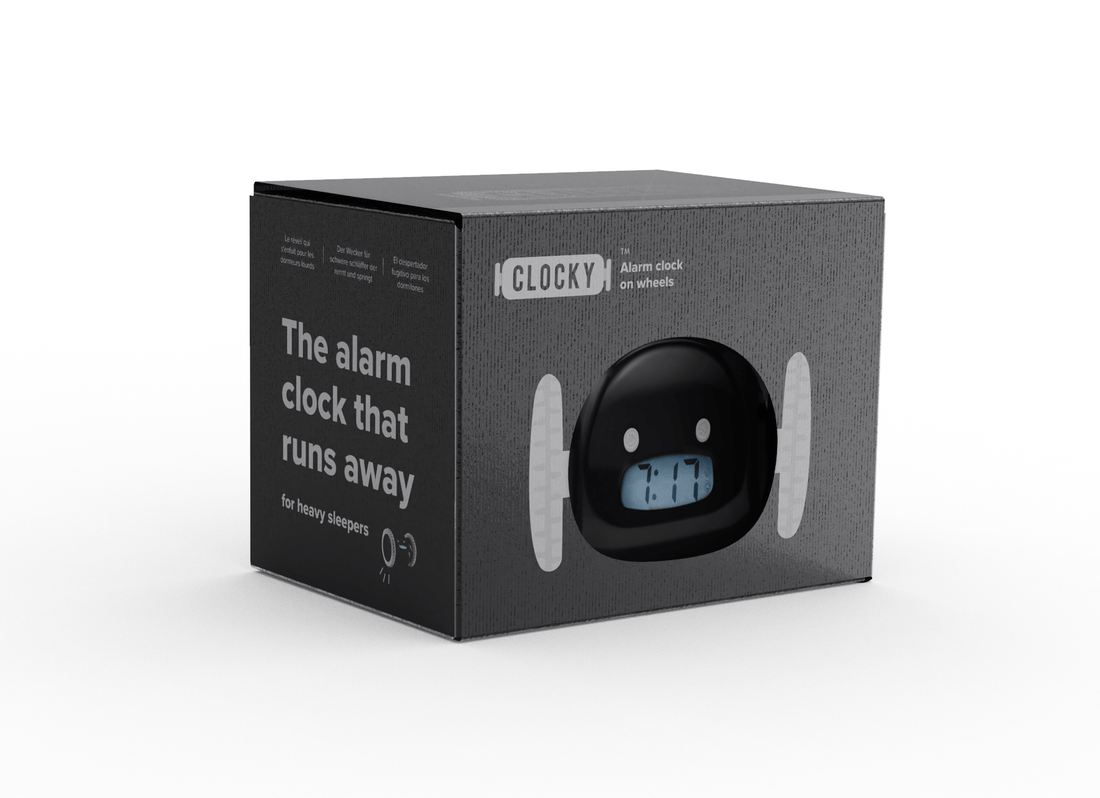Clocky Black - Alarm clock on wheels - Goat Corp