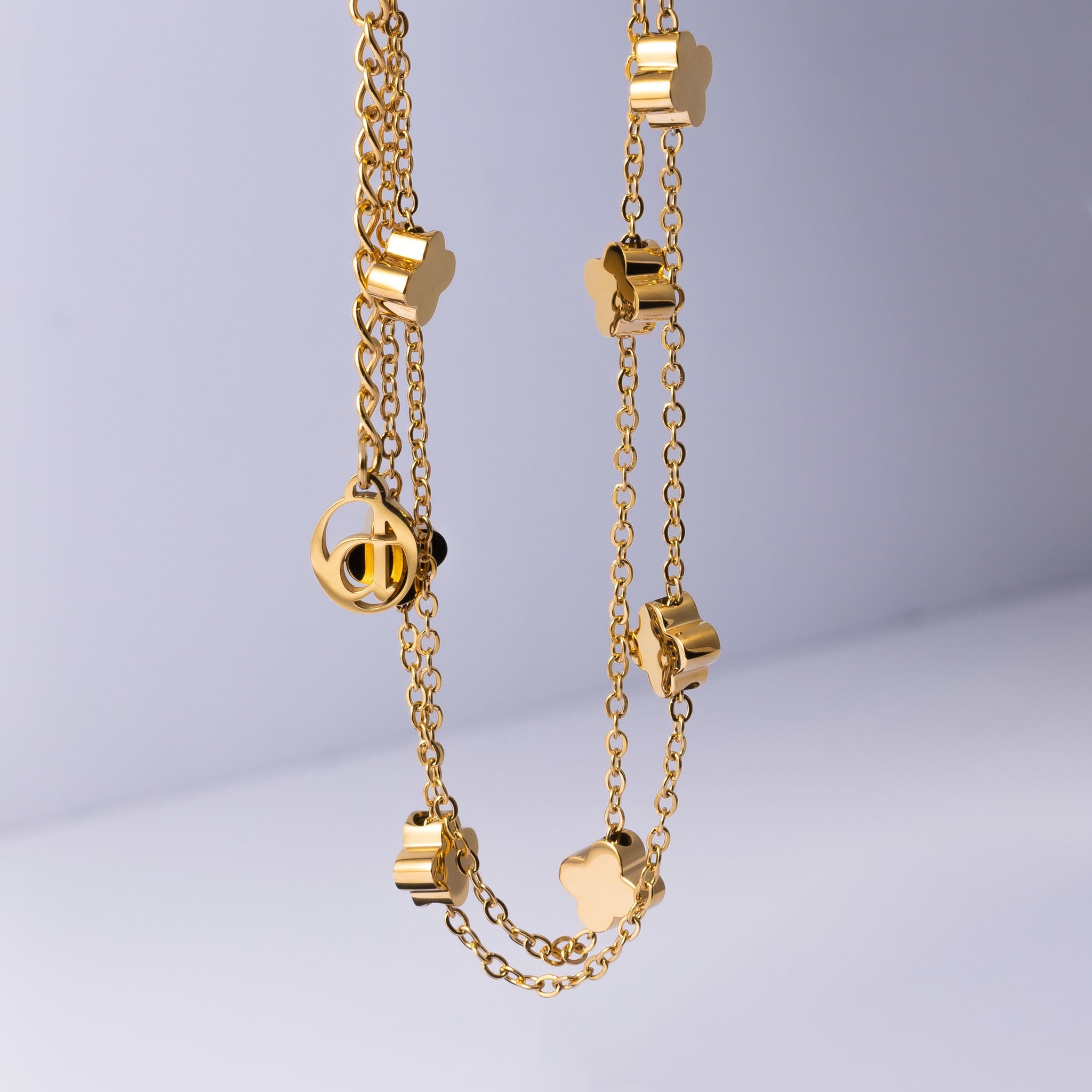 Double clover chain bracelet silver